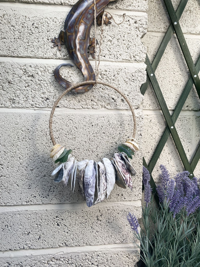 Oyster shell and sea glass hoop