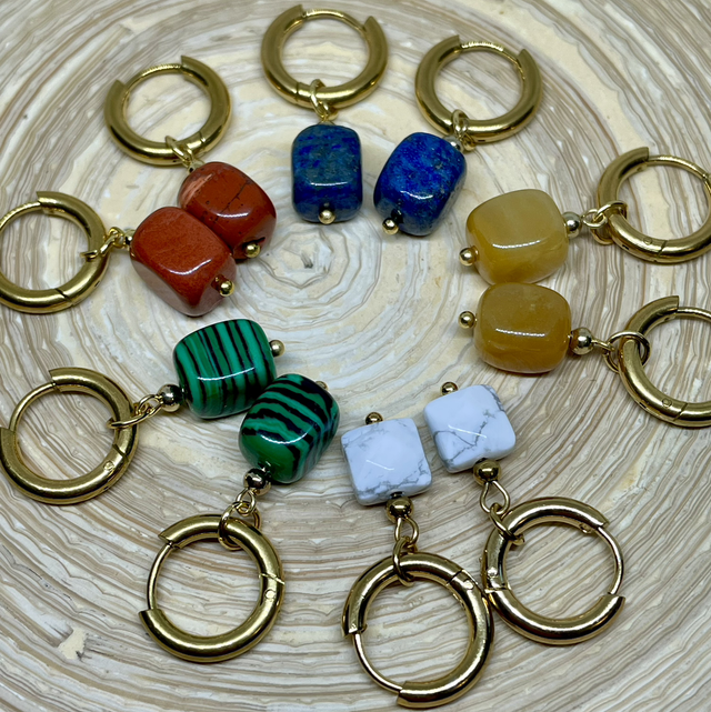 Huggie Hoop Earrings Natural Stone 