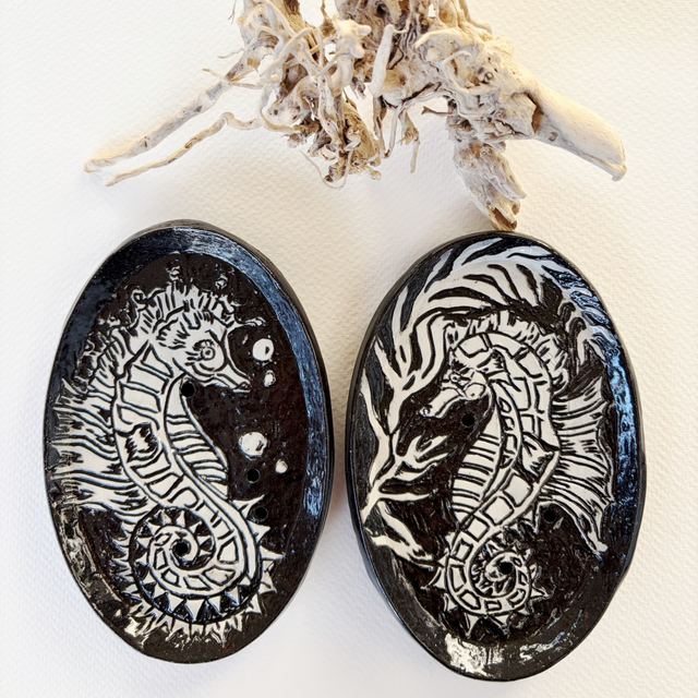 Seahorse stoneware soap dish (right)