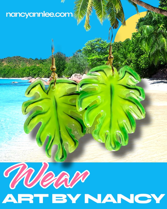 Leaf Design hand painted resin earrings - Art by Nancy