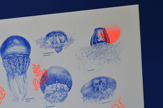 Affiche imprimée en risographie Neon Jellyfish