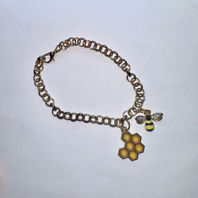 Gold Bee and Honeycomb Bracelet