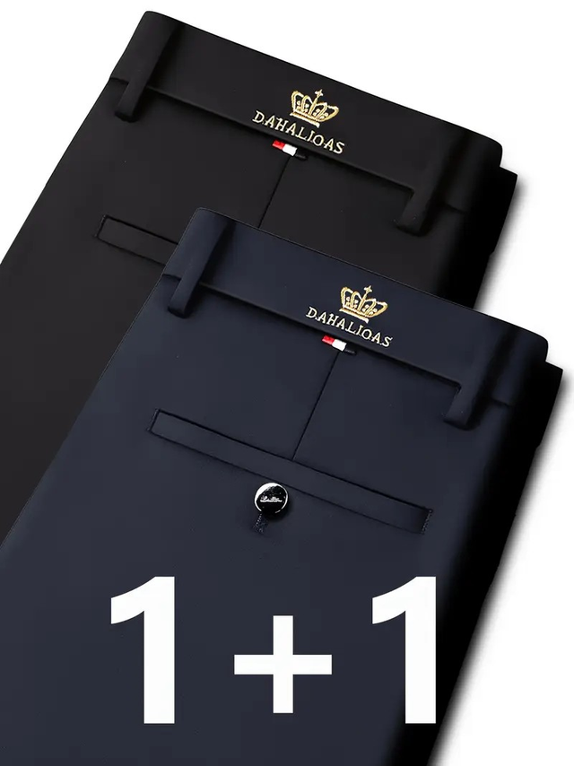 Men, 2 Pairs of Men'S High Stretch Wrinkle-Resistant Straight-Leg Suit Trousers