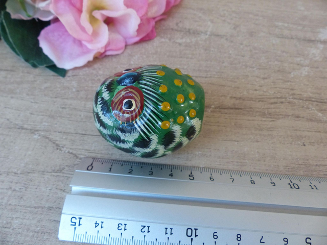 Figurine miniature chouette en plâtre peinte main vintage, chouette ovale verte cadeau porte bonheur, chouette décoration maison campagne