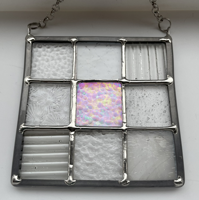 Textured clear stained glass panel with lead finish 5 inch / 12.5cm window panel