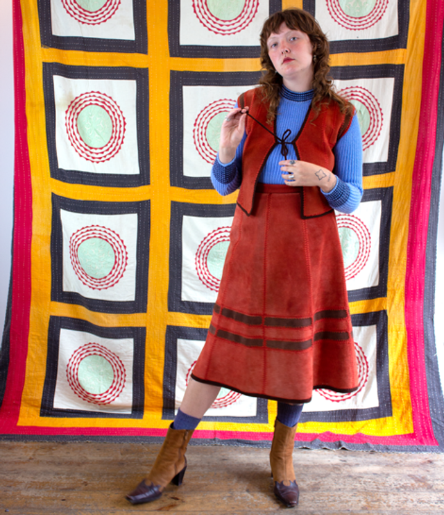 Patchwork Suede Suit, 1970’s - Size 12-14