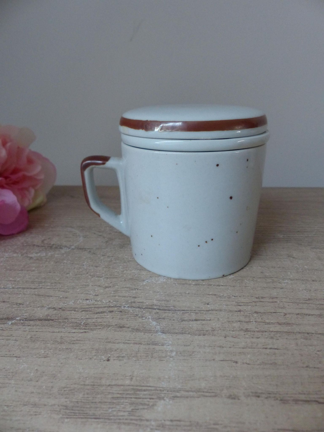 Tisanière en grès émaillé moucheté fleuri, tasse avec filtre décor botanique jaune, vert et orange Vintage, cadeau fête femme anniversaire