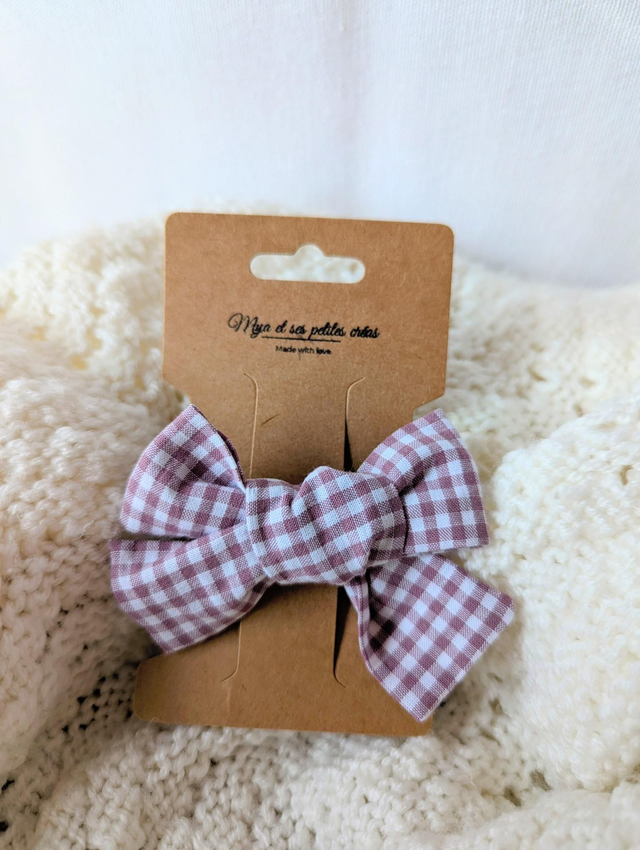 Barrette noué vichy violet