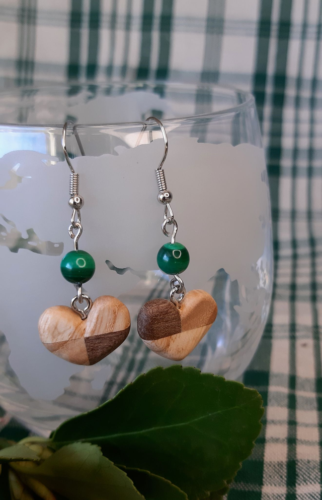 Boucles d'oreilles bois et pierres naturelles