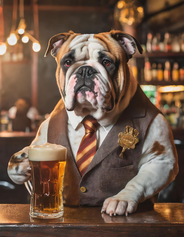 British Bulldog at the Bar Framed Canvas