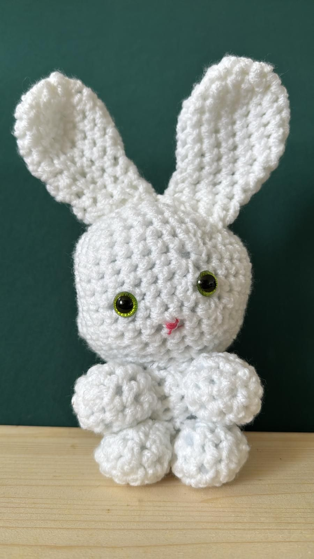 Large Woven Rabbit - White with Green Eyes