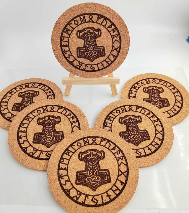 Lot de 6 dessous de verre en liège – Marteau de Thor ⚡🔨