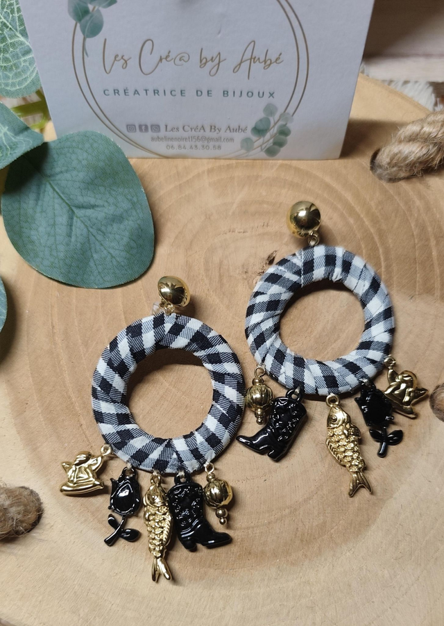 BO CHIC TISSU VICHY ET BRELOQUES TIAG'S / NOIR/BLANC 0000415