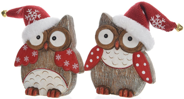 Set of 2 Christmas Owls With Funky Hats