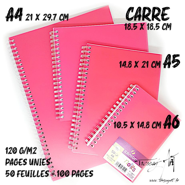 CANSON - CARNET DE NOTES SPIRALES - ROSE - PAGES BLANCHES UNIES - CA050