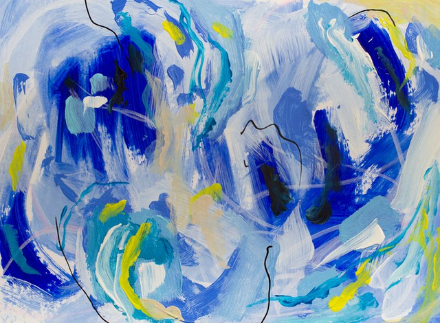 Happy Blues - Origineel schilderij, acrylverf op papier, incl. wit passepartout