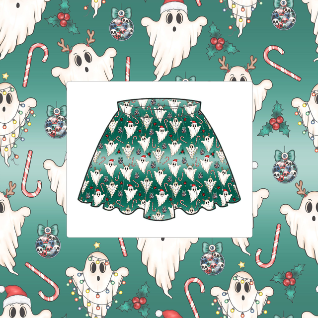 Christmas Green Ghost Childrens Elasticated Skirt
