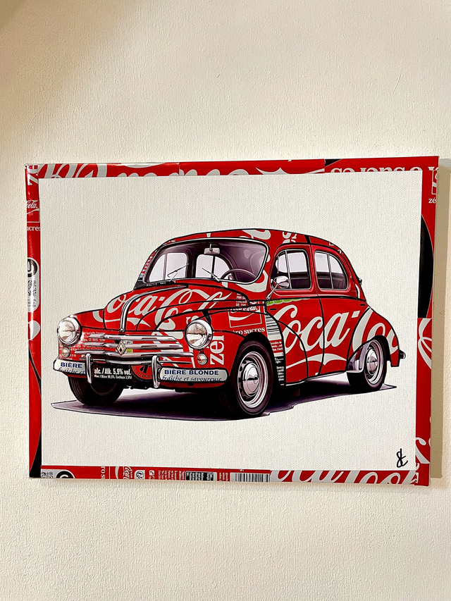 Tableau 4CV rétro réalisé avec des canettes recyclées