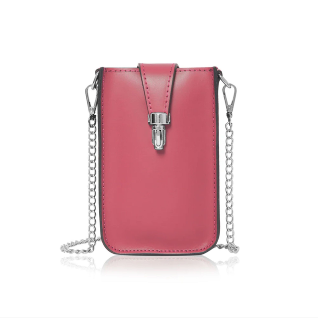 Coral Italian Leather Handbag with Chain Strap