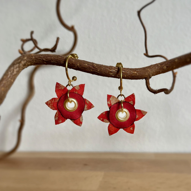 Nymphéas Rouges - Tissu coton et soie, acier inox