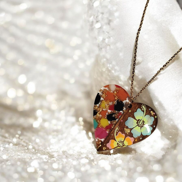 Collier dessiné Flora acier inoxydable multicolore bi matière