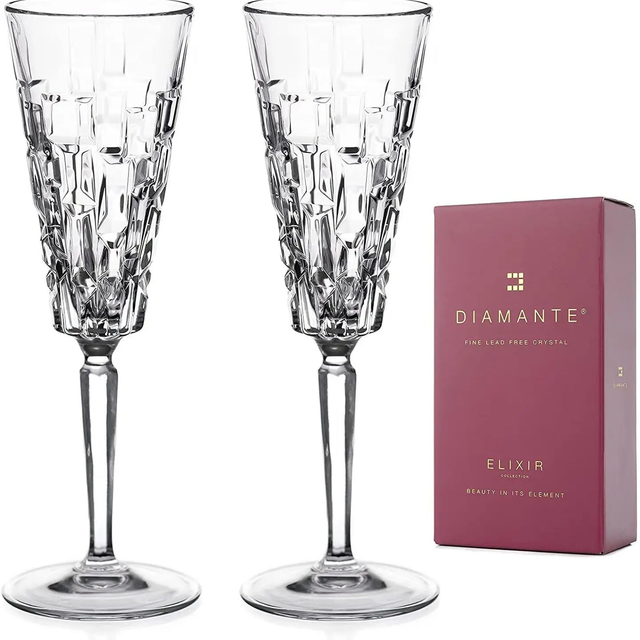 Diamante Crystal Champagne Prosecco Flutes - 'quartz'