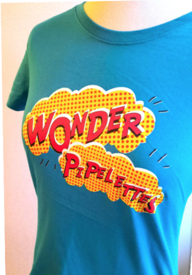 T-Shirt "WONDER PIPELETTES" BLEU-PÉTROLE (frais d'envoi inclus)