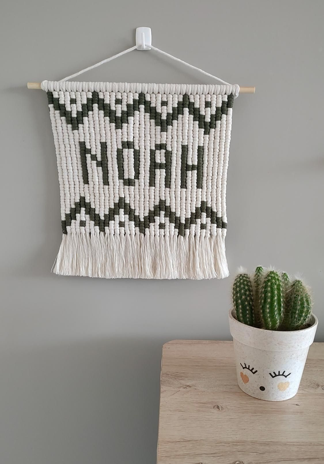 Tenture murale prénom personnalisé en macramé – Décoration chambre bébé ou enfant 