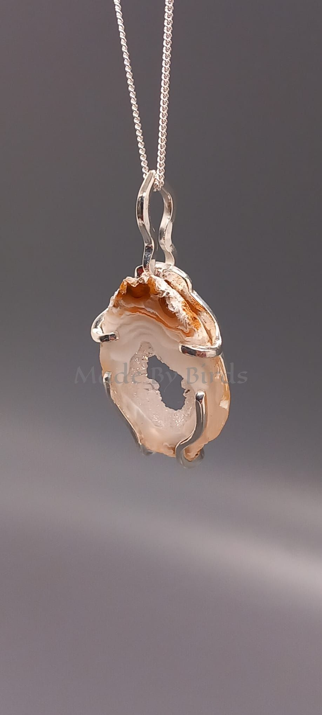 Agate Druzy Slice Sterling Silver Necklace