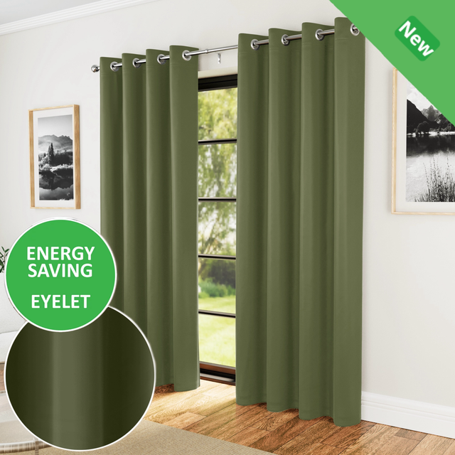 Enhanced Living Nightfall Supersoft Olive Green Thermal Room Darkening Readymade Eyelet Curtains