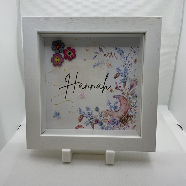Personalised Christmas frame. Buttons frame with custom name.