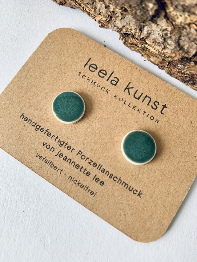 Emerald Green Porcelain Earrings | Ceramic Ear Studs, handcrafted, earrings with sterling silver or silverplated ear studs