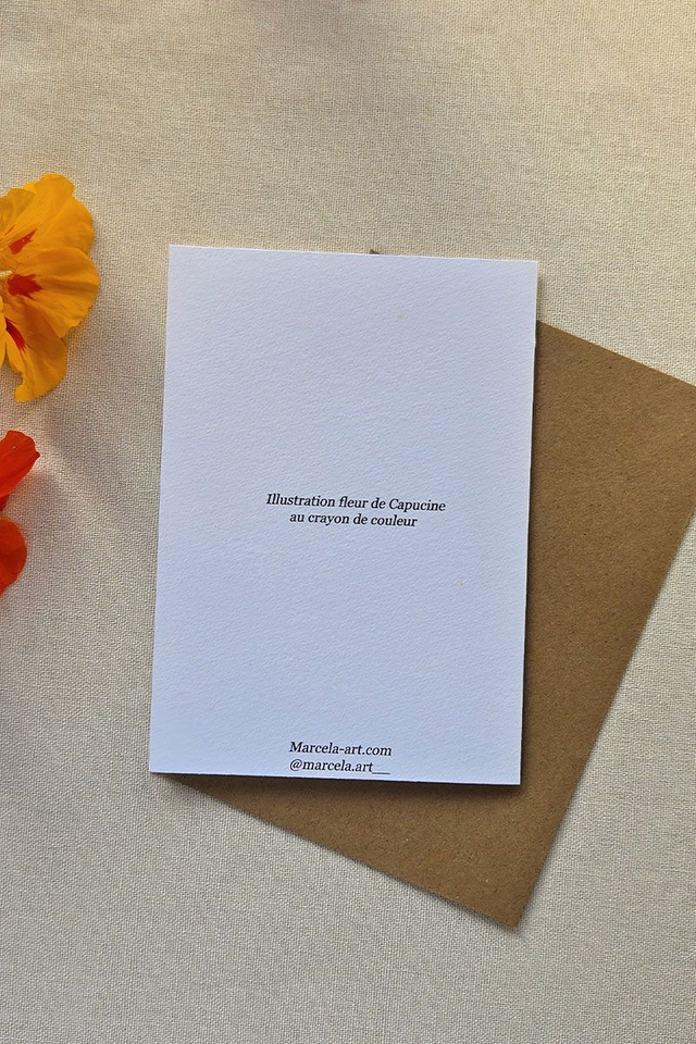 Carte au crayon de couleur - Fleur de Capucine