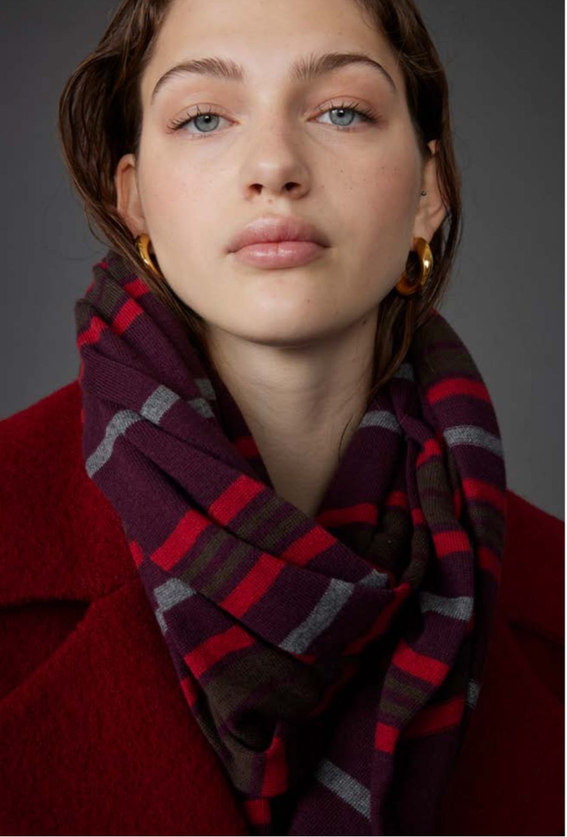 Red Stripe Cotton Cashmere Extra Long Scarf
