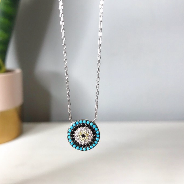 Evil Eye Sparkly Fixed Pendant Necklace