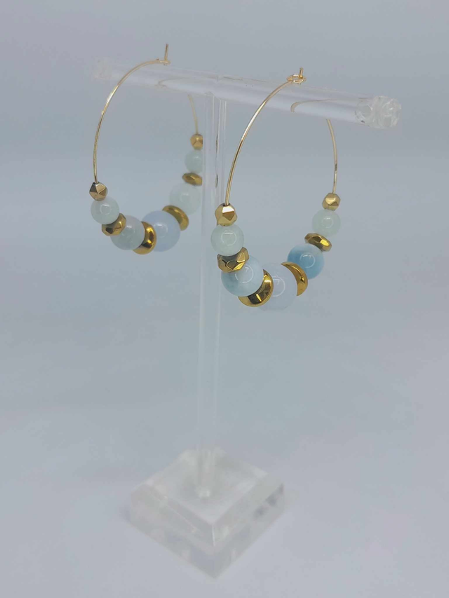 Boucles d&#039;oreilles créole aigue marine 40 mm acier or inoxydable