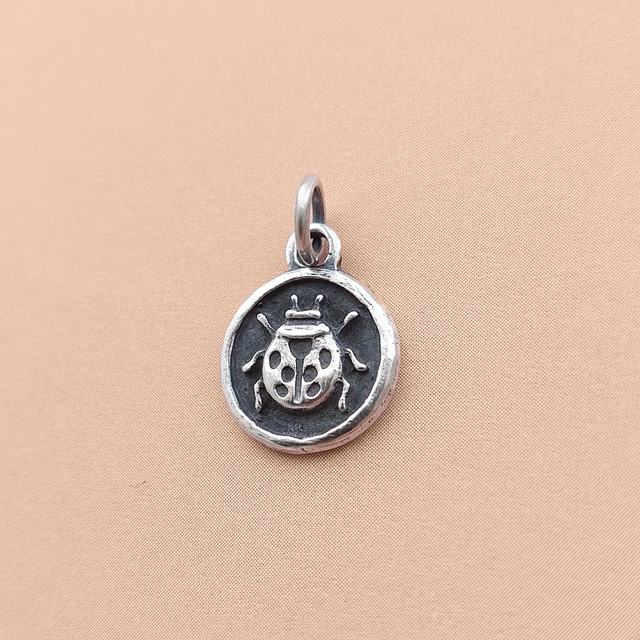 Ladybug Silver Necklace  - Sterling Silver Wax Seal Ladybug Charm - Handmade Silver Beetle Necklace