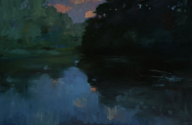 Nokturn znad rzeki Łęg 40x60 olej płótno 2023 oprawiony