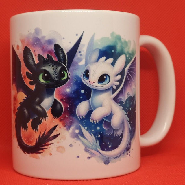 Custom Unofficial Printed How To Train Your Dragon Cartoon Light &amp; Dark Furies Mug. 
