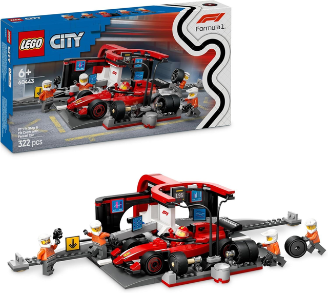 LEGO® City 60443 F1® Boxennstopp mit Boxencrew und Ferrari Flitzer