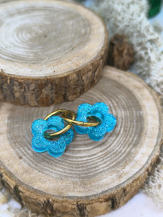 Pampilles interchangeables bleu turquoise pailletté