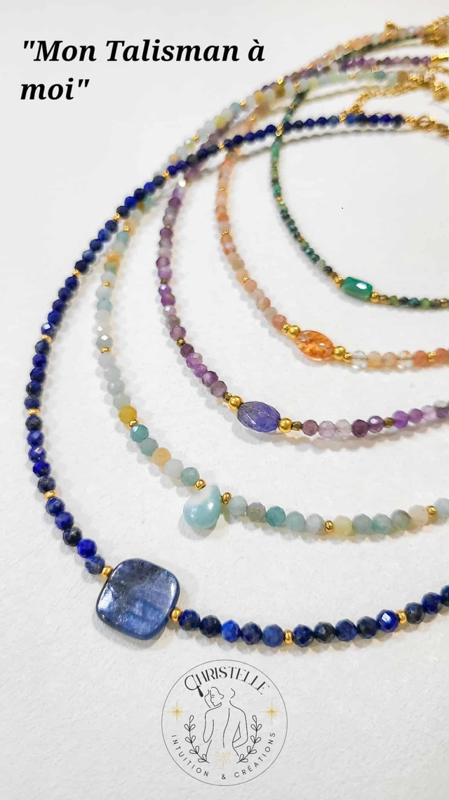 Collier Talisman Lapis-Lazuli & Apatite - Clarté et Communication