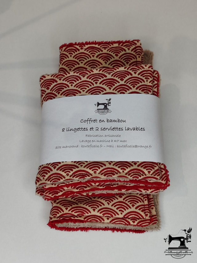 Coffret en bambou "SEIGAIHA" Rouge et écru