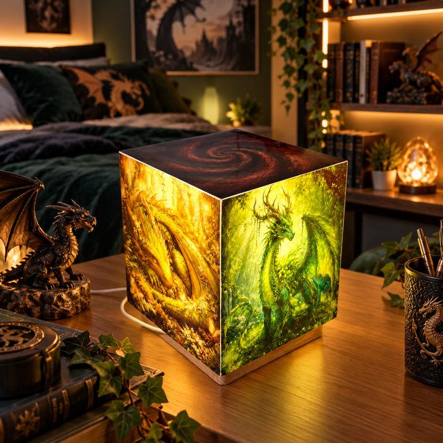 Lampe d'ambiance en cire 12x12cm- "Dragons"