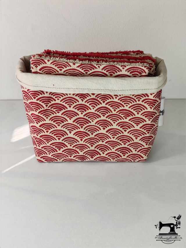 Lingettes lavables "SEIGAIHA" Rouge et écru