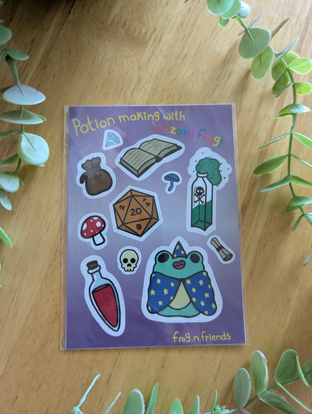 "Potion making with Wizard frog" Sticker Sheet