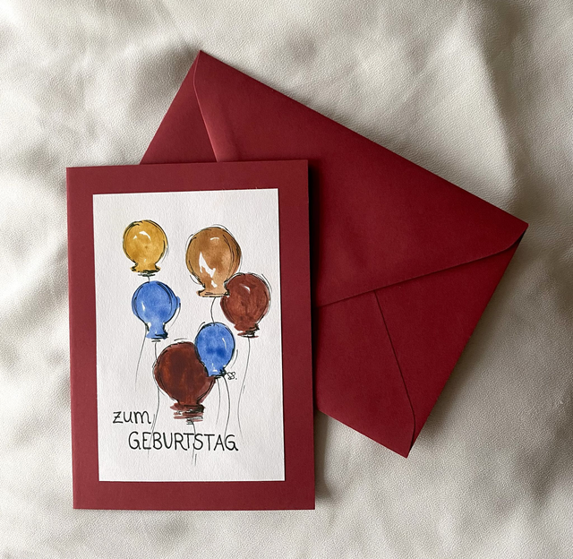 Doppelkarte - Ballone auf rot