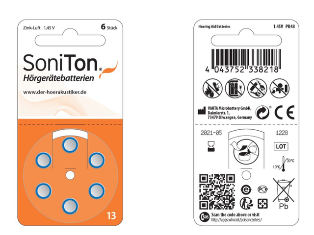 60stk.  13er SoniTon Hörgeräte-Batterien