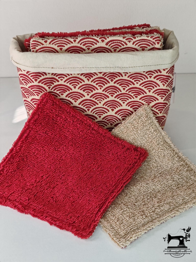 Lingettes lavables "SEIGAIHA" Rouge et écru