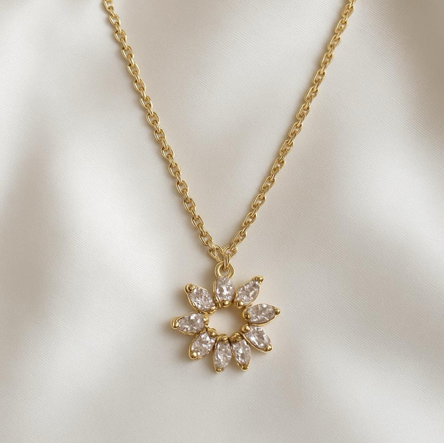 GOLD PLATED CZ FLOWER NECKLACE